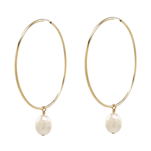 Detachable Pearl Hoop Earrings - Gold / 40mm - Earrings - Ofina