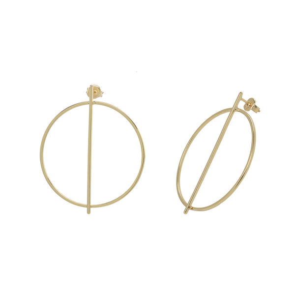Middle Bar Over Circle Earrings - Gold - Earrings - Ofina