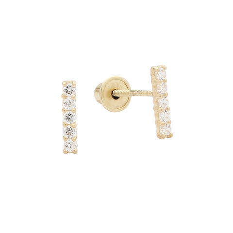10k Solid Gold CZ Bar Studs - Yellow Gold - Earrings - Ofina