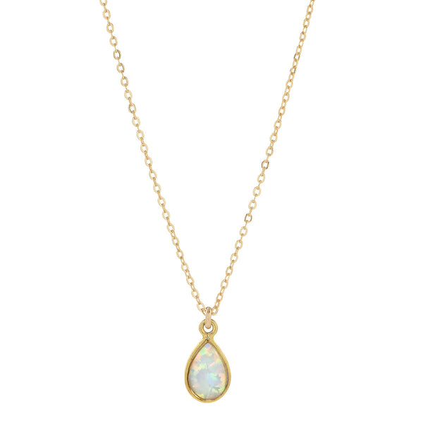 Tiny Elongated Teardrop Opal Necklace - Gold / Tiny - Necklaces - Ofina