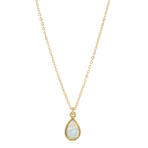 Tiny Elongated Teardrop Opal Necklace - Gold / Tiny - Necklaces - Ofina