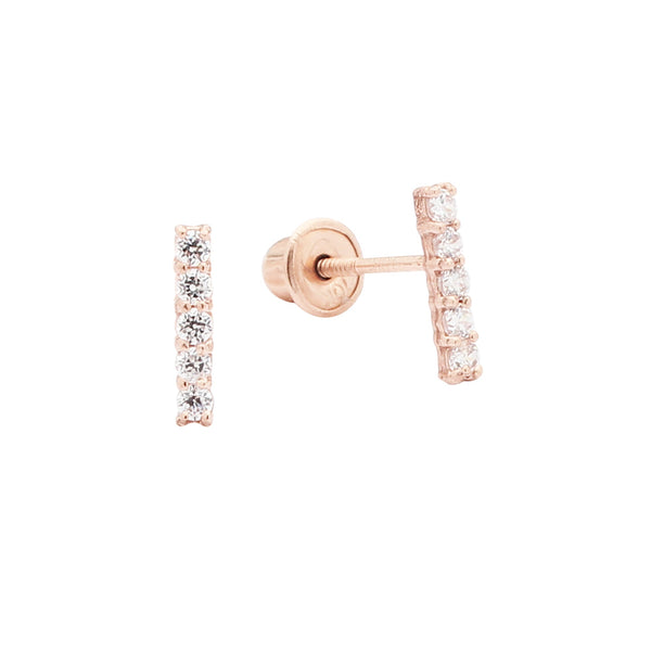 10k Solid Gold CZ Bar Studs - Rose Gold - Earrings - Ofina