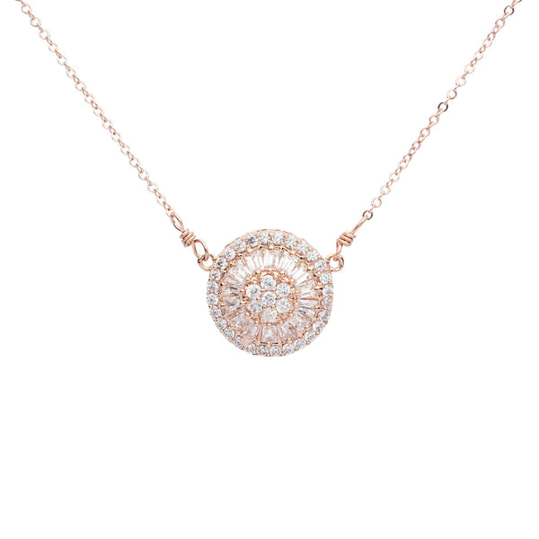 Small Pave CZ Disc Necklace - Rosegold - Necklaces - Ofina