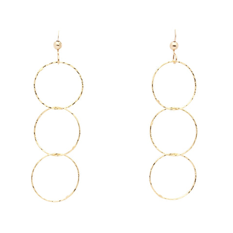 Triple Diamond Cut Drop Earrings - Gold - Earrings - Ofina