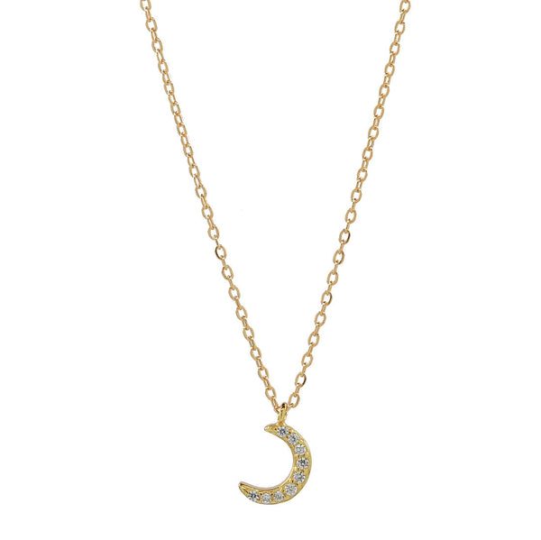 CZ Tiny Half Moon Necklace - Gold - Necklaces - Ofina