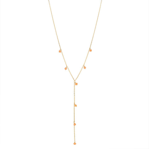 Tiny Carnelian Stone Y-Drop Necklace -  - Necklaces - Ofina