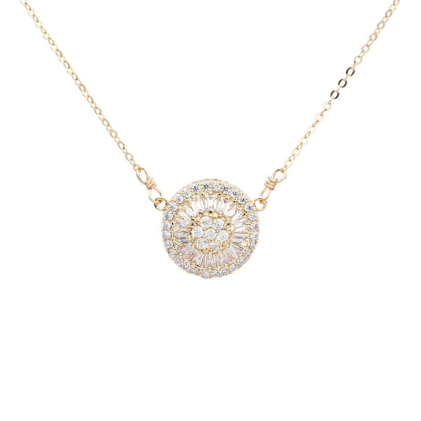 Small Pave CZ Disc Necklace - Gold - Necklaces - Ofina