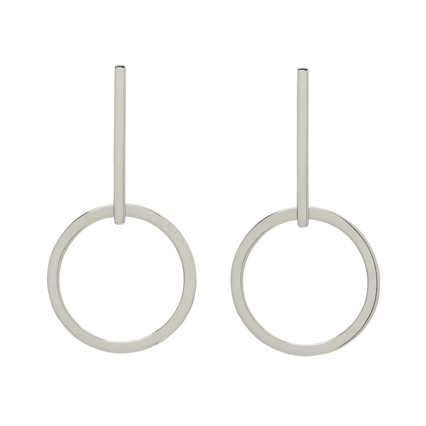 Flat Long Bar Stud w/ Flat Hoop - Silver - Earrings - Ofina