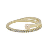 CZ Pave & Pearl Ring - Gold / 5 - Rings - Ofina