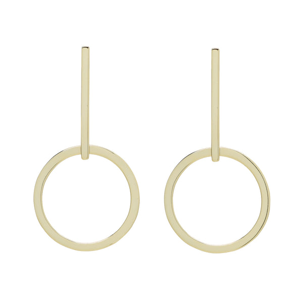 Flat Long Bar Stud w/ Flat Hoop - Gold - Earrings - Ofina