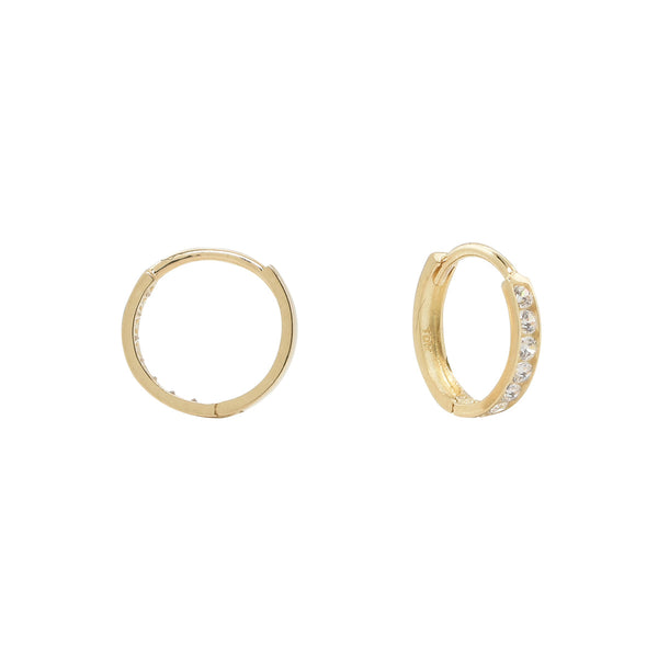 10k Solid Gold Channel CZ Huggie - Large - Sold Individually / Yellow Gold - Earrings - Ofina