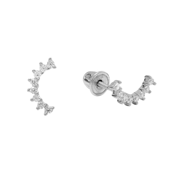 10k Solid Gold CZ Pear Crawler Studs - White Gold - Earrings - Ofina