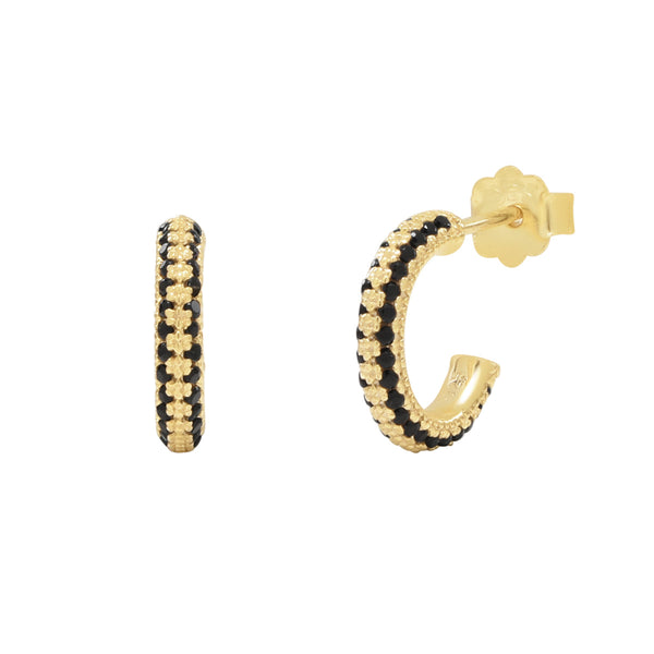 Black CZ Huggie Studs - Gold - Earrings - Ofina