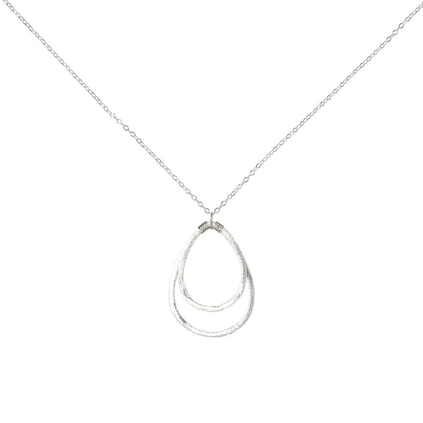 Double Brushed Teardrop Necklace - Silver - Necklaces - Ofina