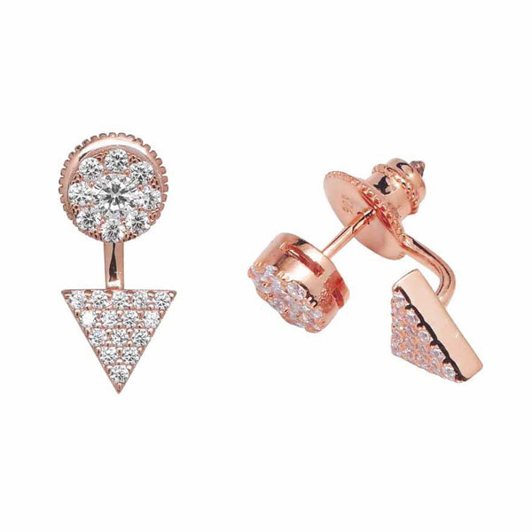 Circle and Triangle CZ Ear Jacket - Rose Gold - Earrings - Ofina