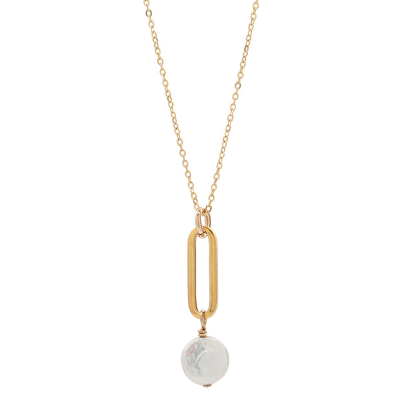 Oval Link & Pearl Disc Necklace -  - Necklaces - Ofina
