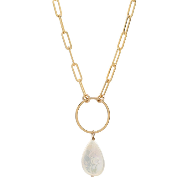 Pearl Teardrop Oval Link Necklace -  - Necklaces - Ofina