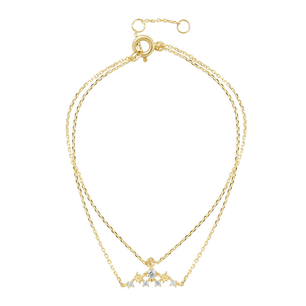 10k Solid Gold Double Chain CZ Cluster Bracelet -  - Bracelets - Ofina