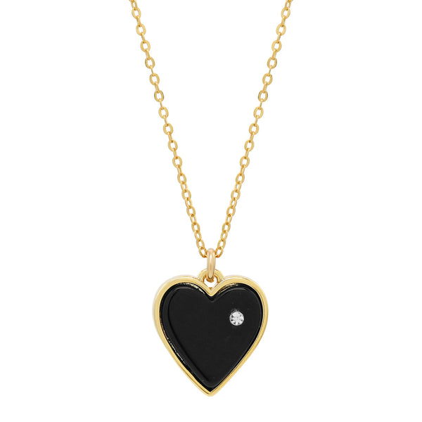 Heart & Tiny CZ Necklace - Black Onyx - Necklaces - Ofina