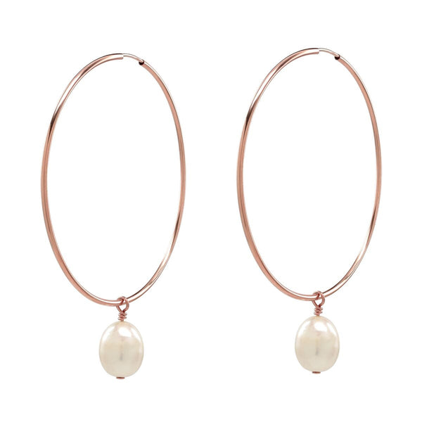Detachable Pearl Hoop Earrings - Rose Gold / 40mm - Earrings - Ofina