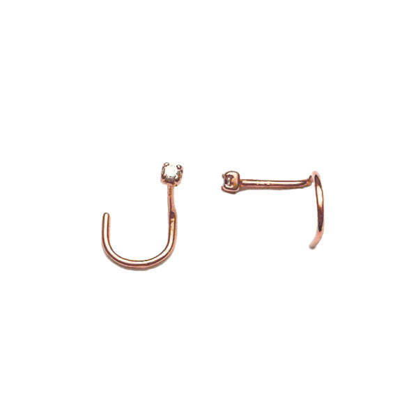 10k Solid Gold 1mm Square CZ Prong Nose Stud - Rose Gold - Earrings - Ofina